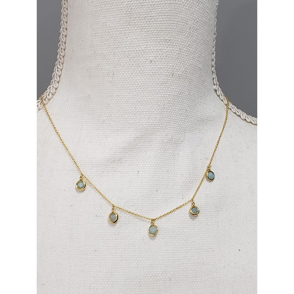 NEW Gorjana AMAZONITE Olivia Necklace Pendant Gemstone Blue Dainty Boho GoldTone